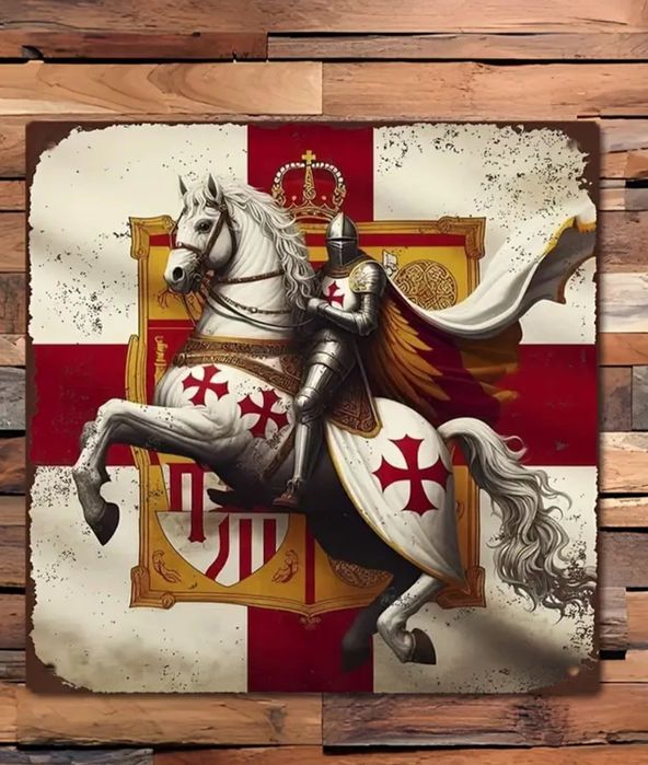 Chapa metal Quadro Cavaleiro Templário Medieval cavalo Coleção