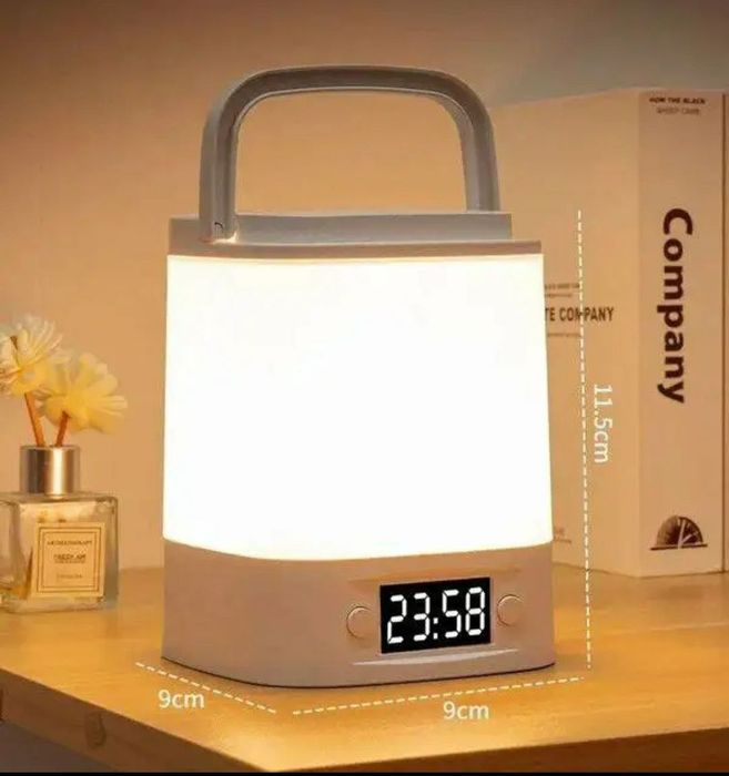 Светильник ночник с аккумулятором + часы,  зарядка usb, димер