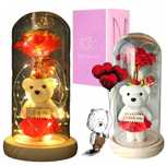 Wieczna róża pod szklaną kopułą z misiem I lOVE YOU LED ROZ20