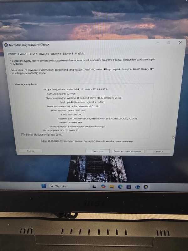 Laptop MSI GF66 11UE Katana 15,6" Intel Core i5 16GB/512GB czarny