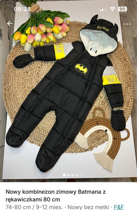 Nowy kombimezon zimowy batman marvel F&F 80 cm
