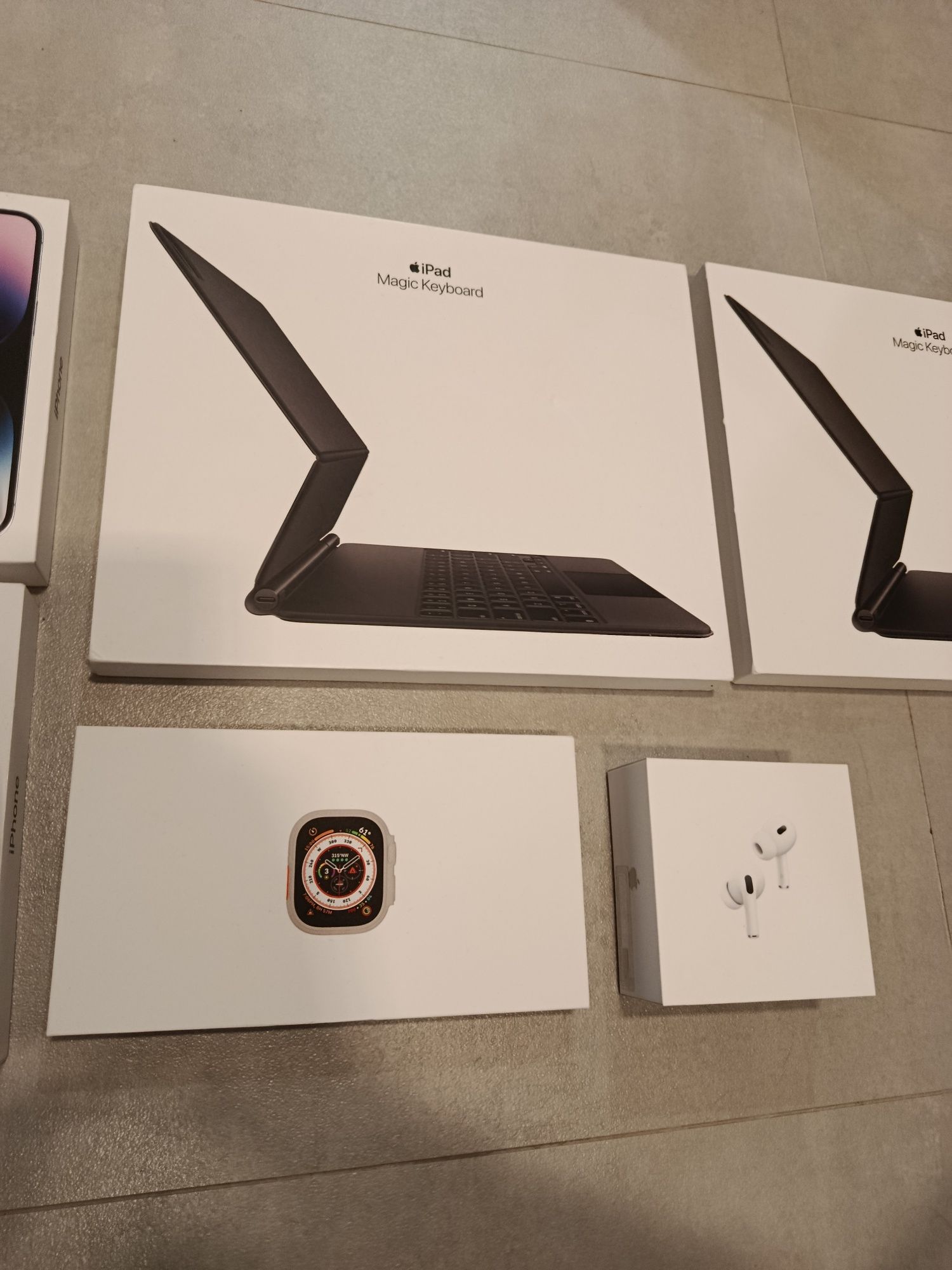 Puste opakowania Iphone Airpods Magic keyboard