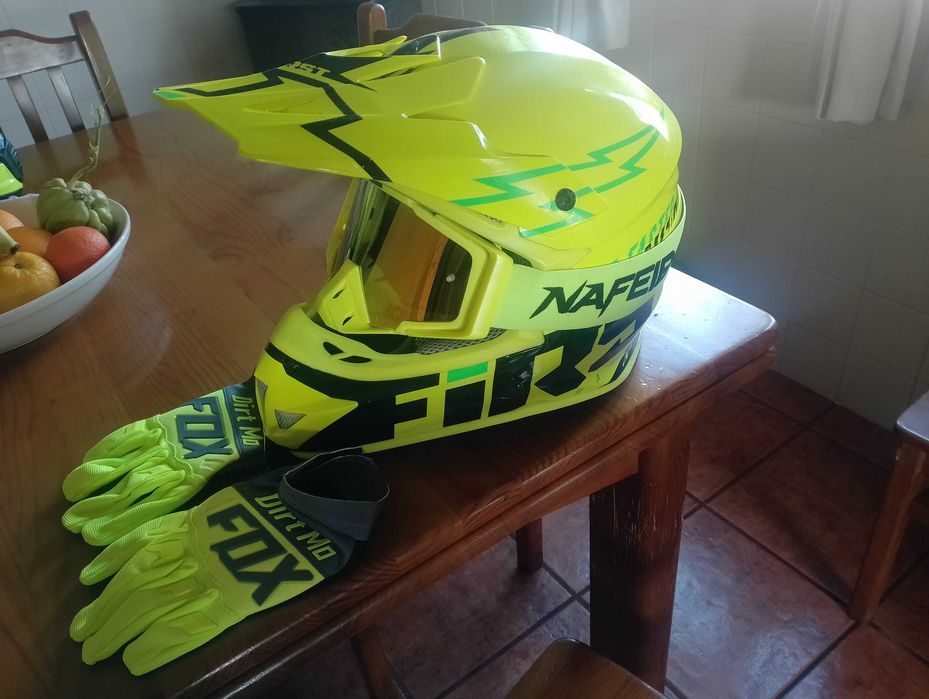 Capacete enduro motocross óculos luvas novos