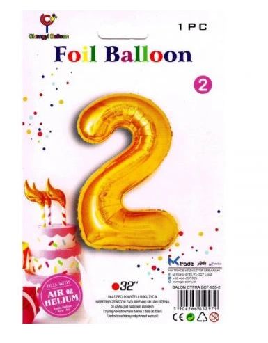Balon urodzinowy cyfra 2 złoty MK Trade
