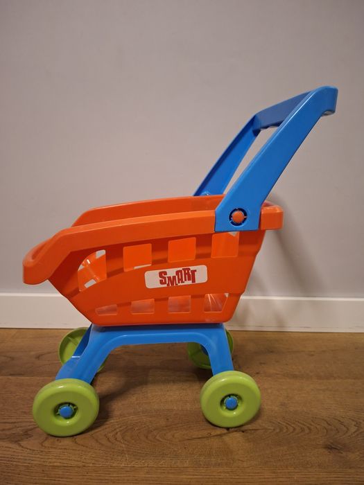 Koszyk zakupowy sklepowy na zakupy dla dzieci na kółkach mobilny