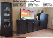 3 Meble do Salonu WENGE: Szafka RTV + Komoda + Witryna oszklona