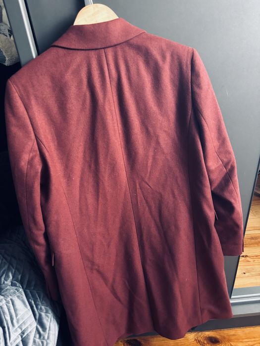Dlugi wełniany płaszcz Calvin Klein burgundowy M 38