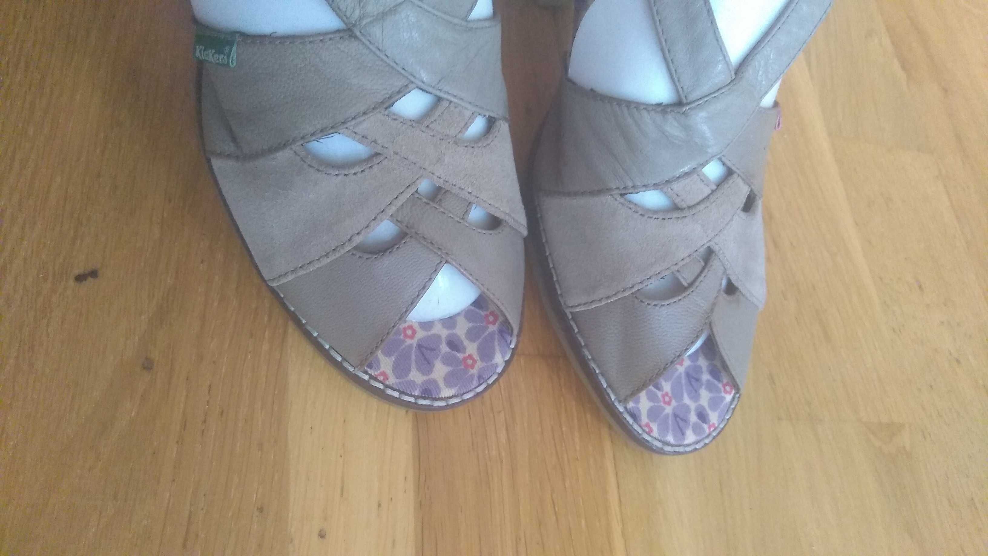 NOWE buty skórzane, markowe Kickers, na słupku, bez palców
