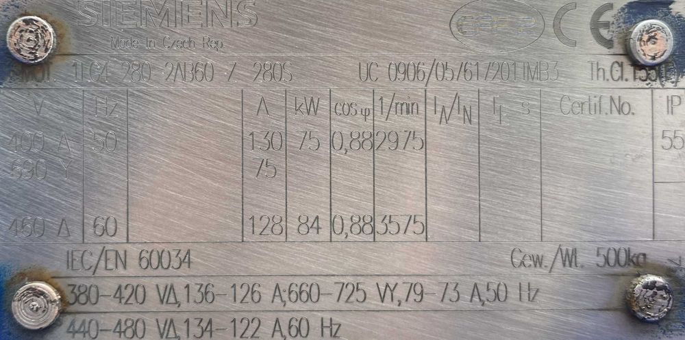 silnik elektryczny 75kW 2975obr. 3fazowy SIEMENS