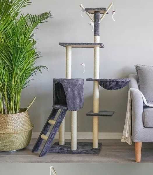 Drapak dla kota 138 cm wieża z domkiem, drabinka legowisko 5 poziomów