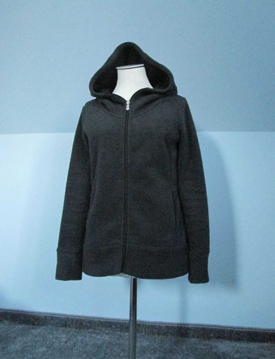 Szara polarowa kurtka na zamek z kapturem