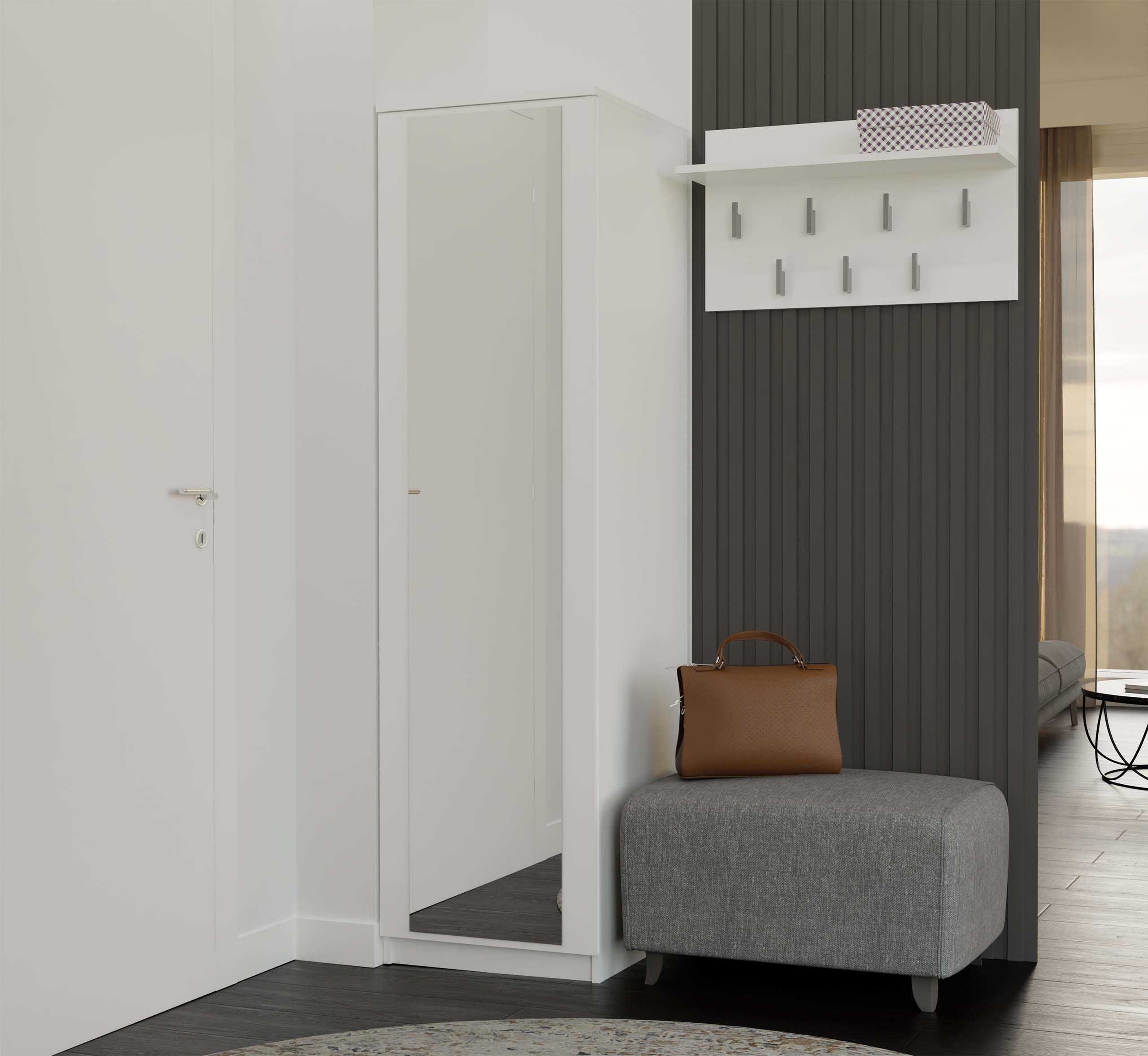 SZAFA SD-50 z Lustrem Wąska 50x180cm Z Drążkiem i Półkami Tip-On BIAŁA