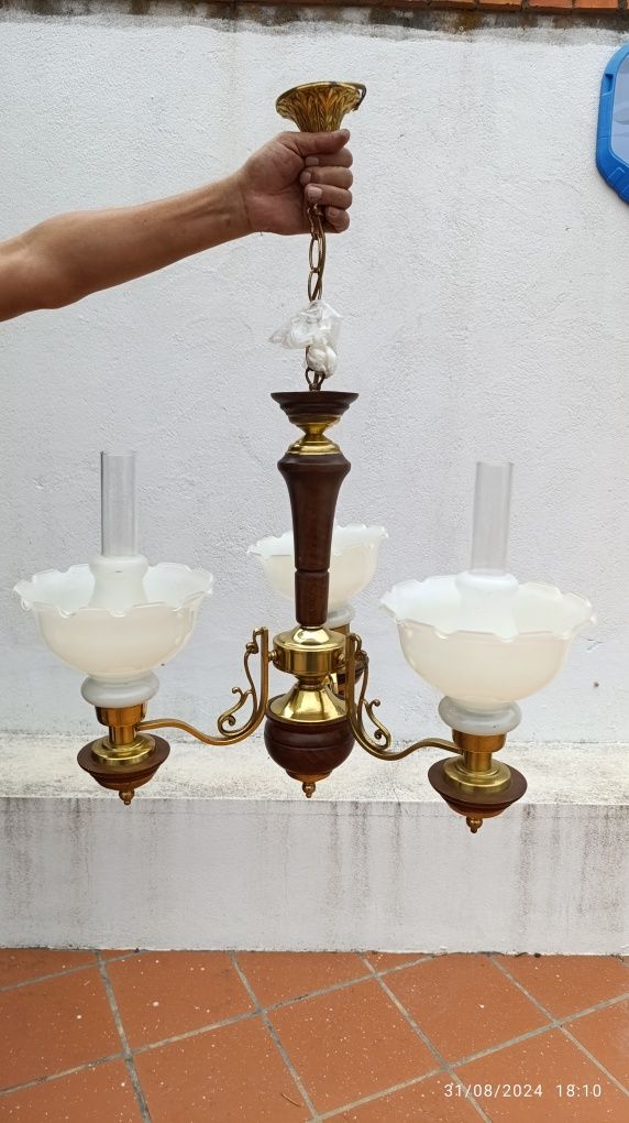 Candeeiro vintage metal e vidro