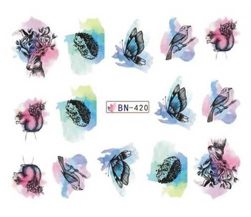 BN420 NAKLEJKI WODNE na paznokcie kolorowe motyle