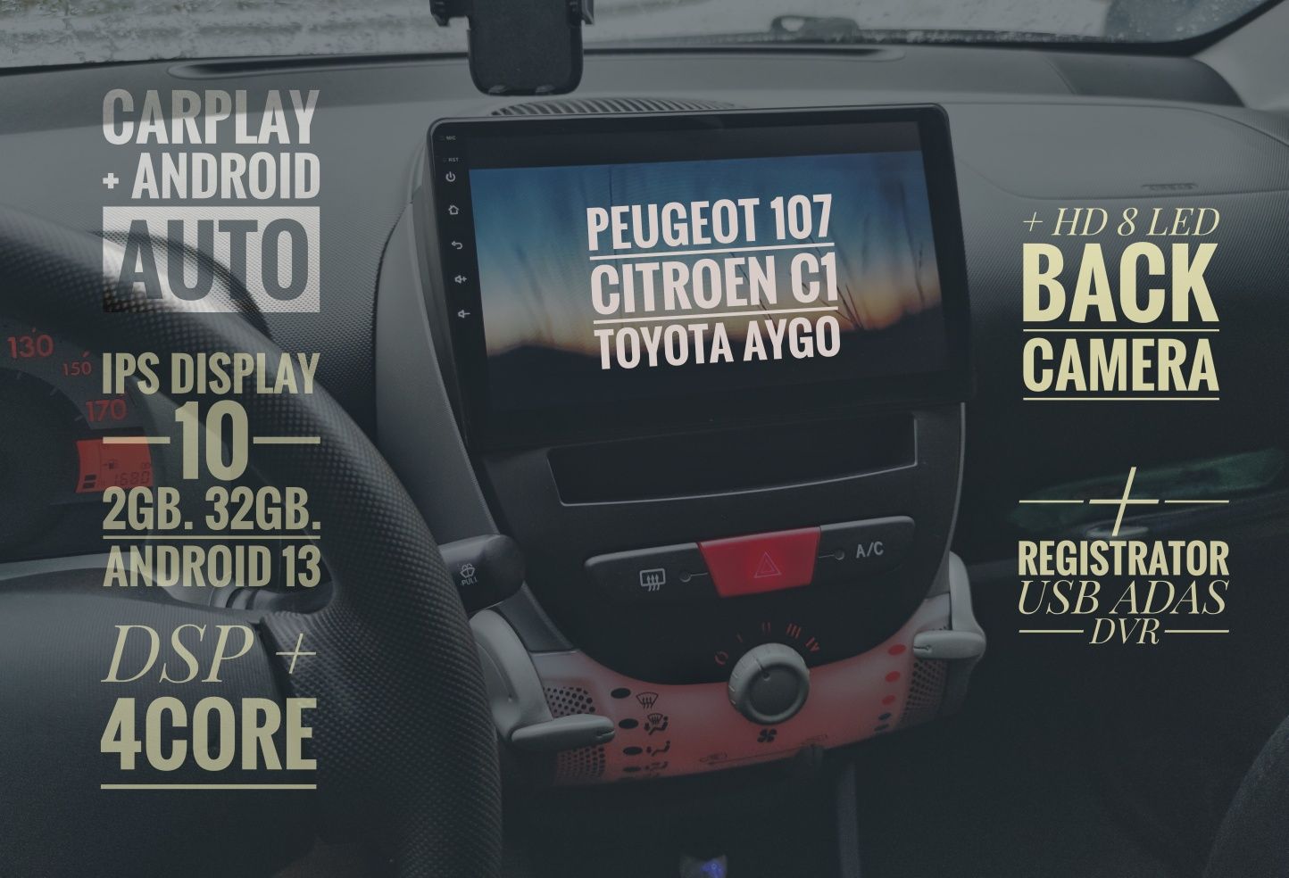 Магнітола Android IPS Display 10 Peugeot 107/Citroen c1/Toyota Aygo