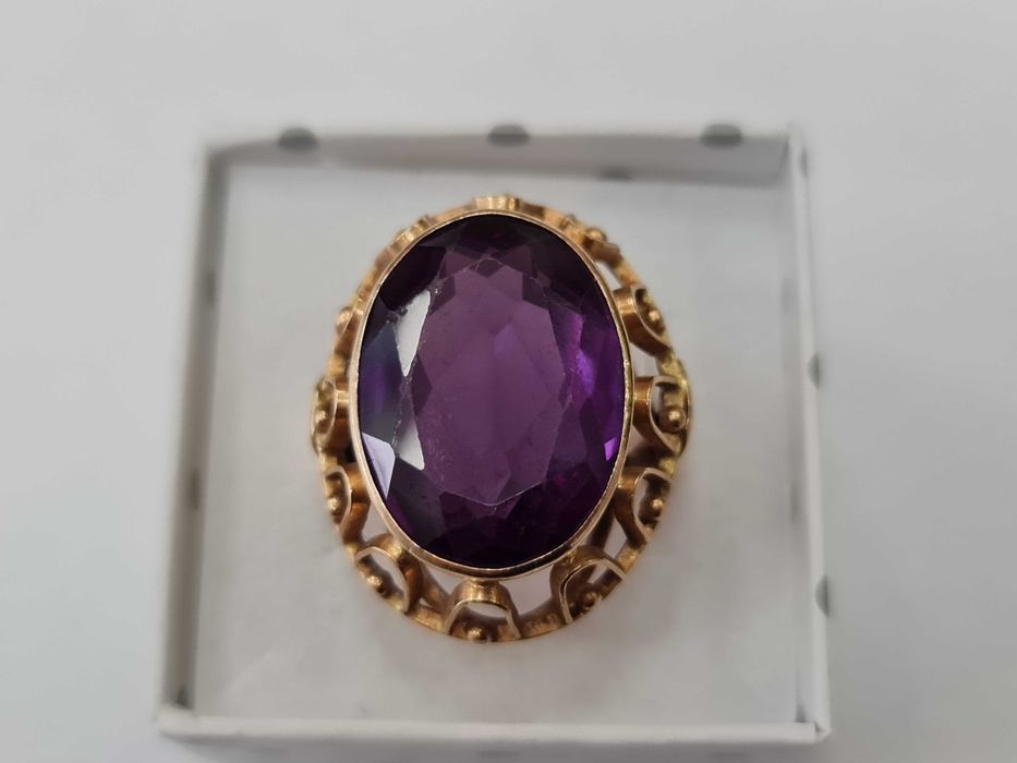 Złoty pierścionek/ 585/ 11.18 gram/ R17/ Aleksandryt/ Praca ręczna