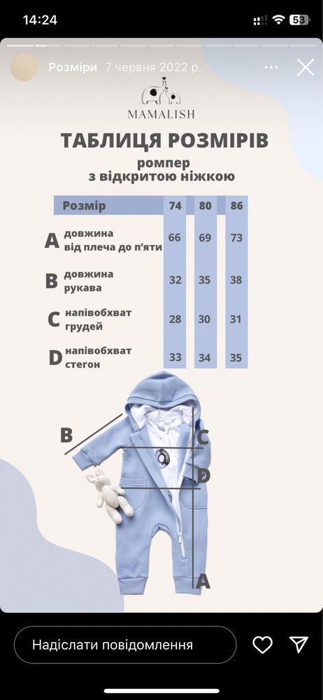 Блакитний ромпер на флісі mamalish, 80 розмір