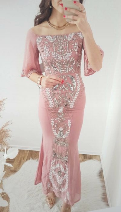 Długa suknia balowa wieczorowa wizytowa cekinowa rozmiar XXs 32 xs 34