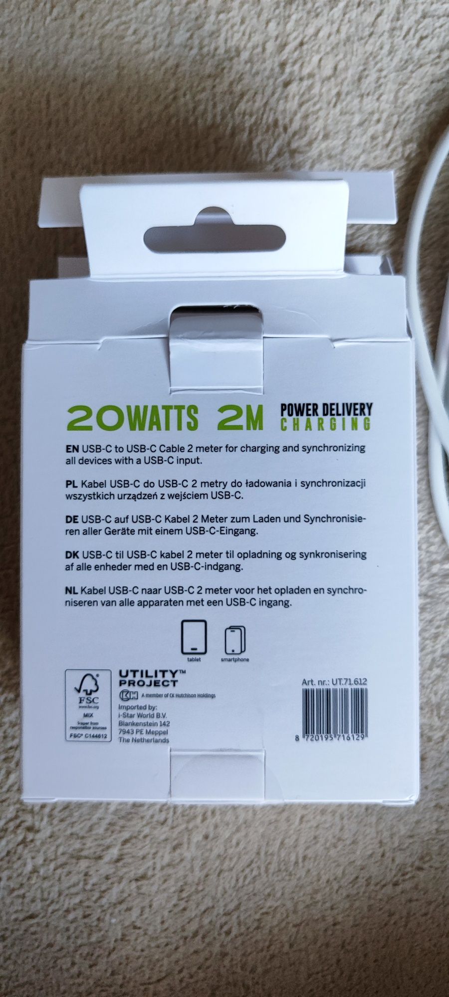 Kabel USB c 2 metry do telefonu 20 watt do ładowania