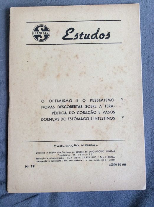 Estudos: Edição do Laborat. Sanitas. (19) - Agosto de 1956. Ver sumár.