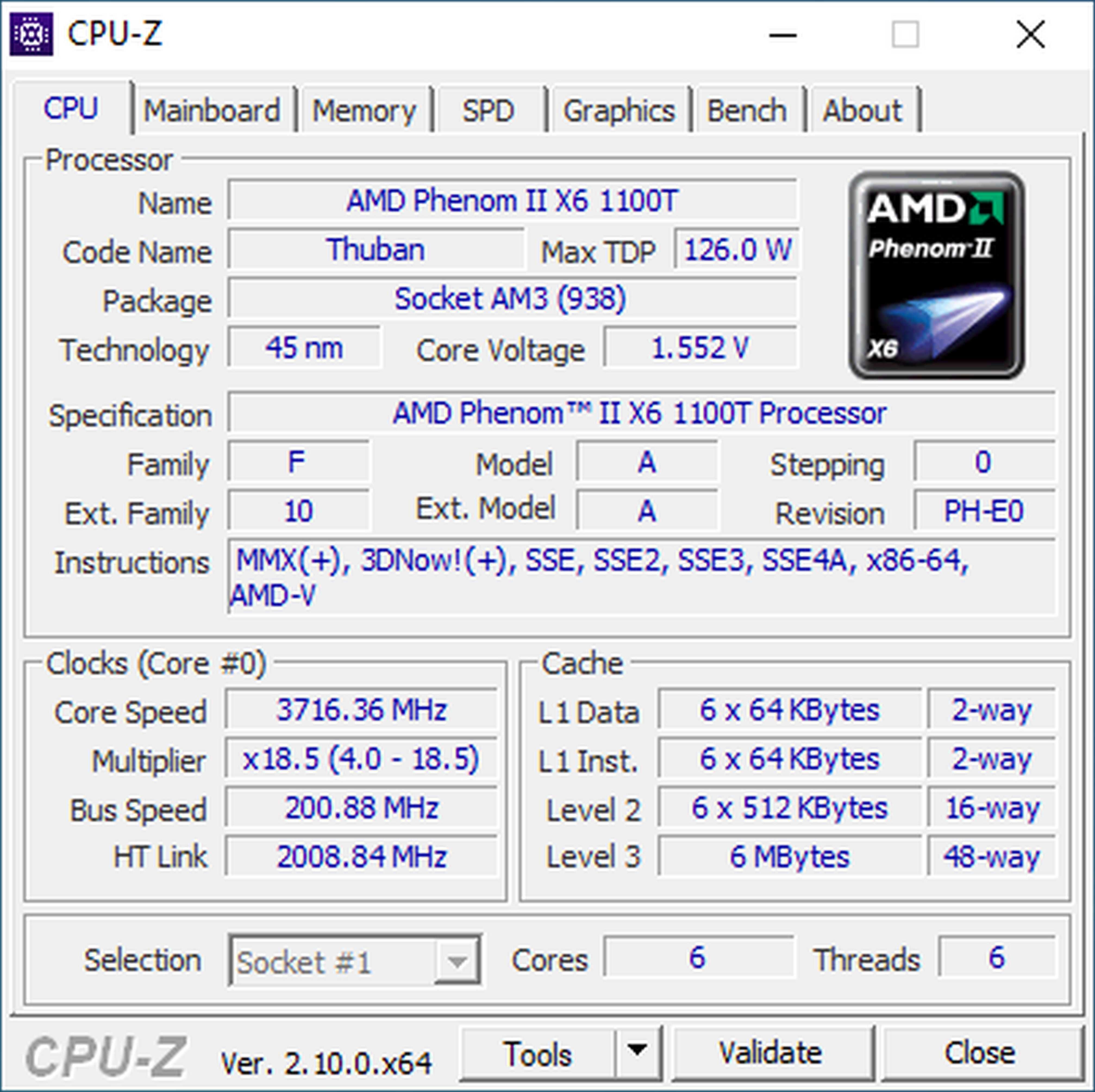 procesor AMD PHENOM II X6 1100T 6x3.3-3.7GHz HDE00ZFBK6DGR + COOLER