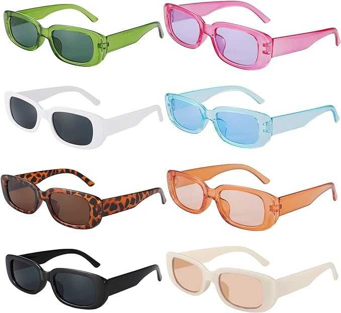 Zestaw 8 prostokątnych okularów przeciwsłonecznych w stylu vintage