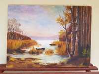 Obraz olejny na płótnie 60x80 Złota polska jesień nad jeziorem