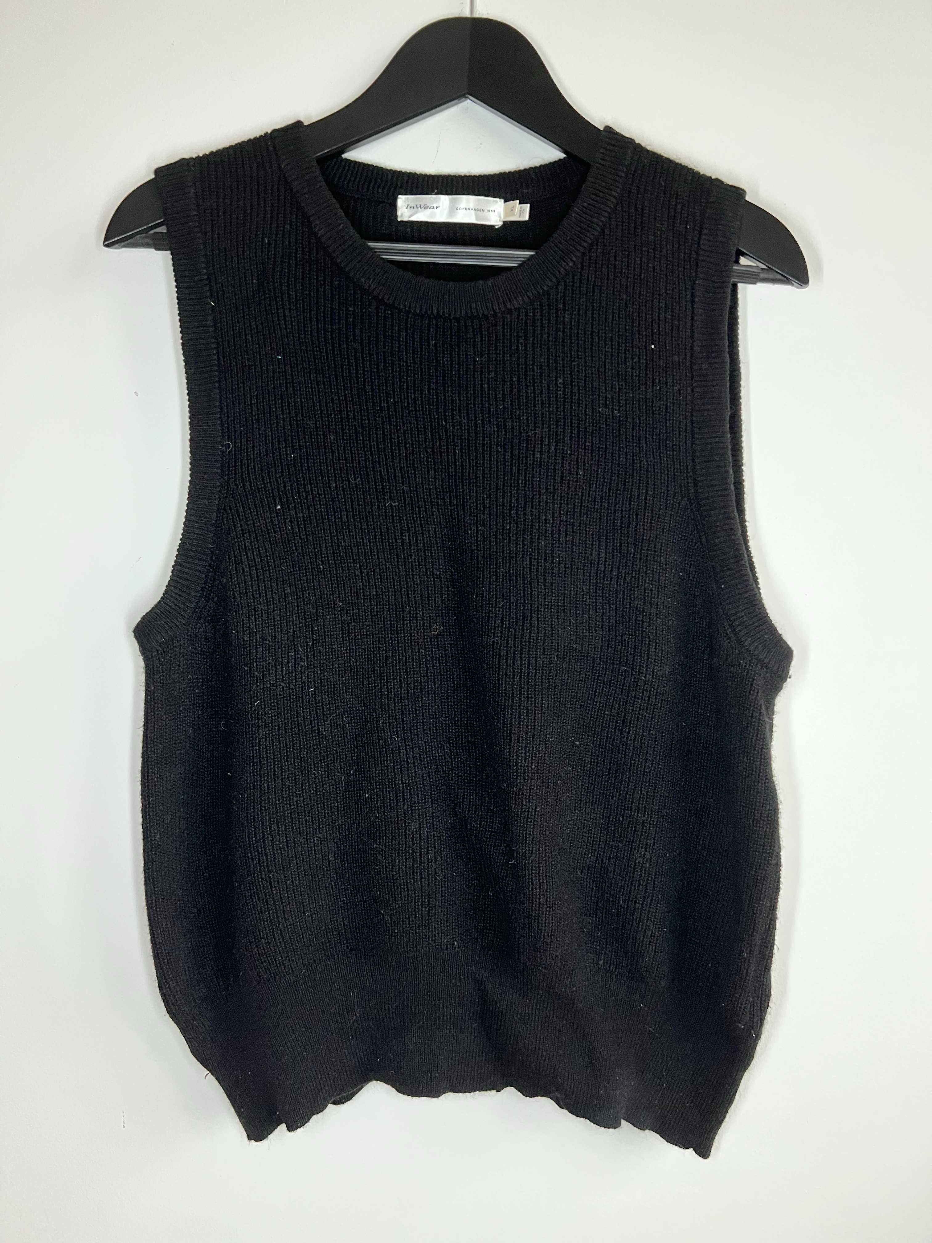 InWear czarna dzianinowa kamizelka bezrękawnik damska wełna wiskoza XL