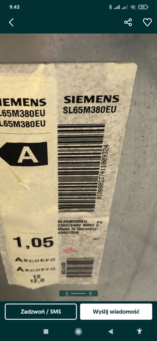 Cześci i akcesoria do zmywarki  Siemens