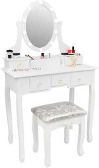 Toaletka kosmetyczna z lustrem LED i taboretem - TYLKO WYSYŁKA