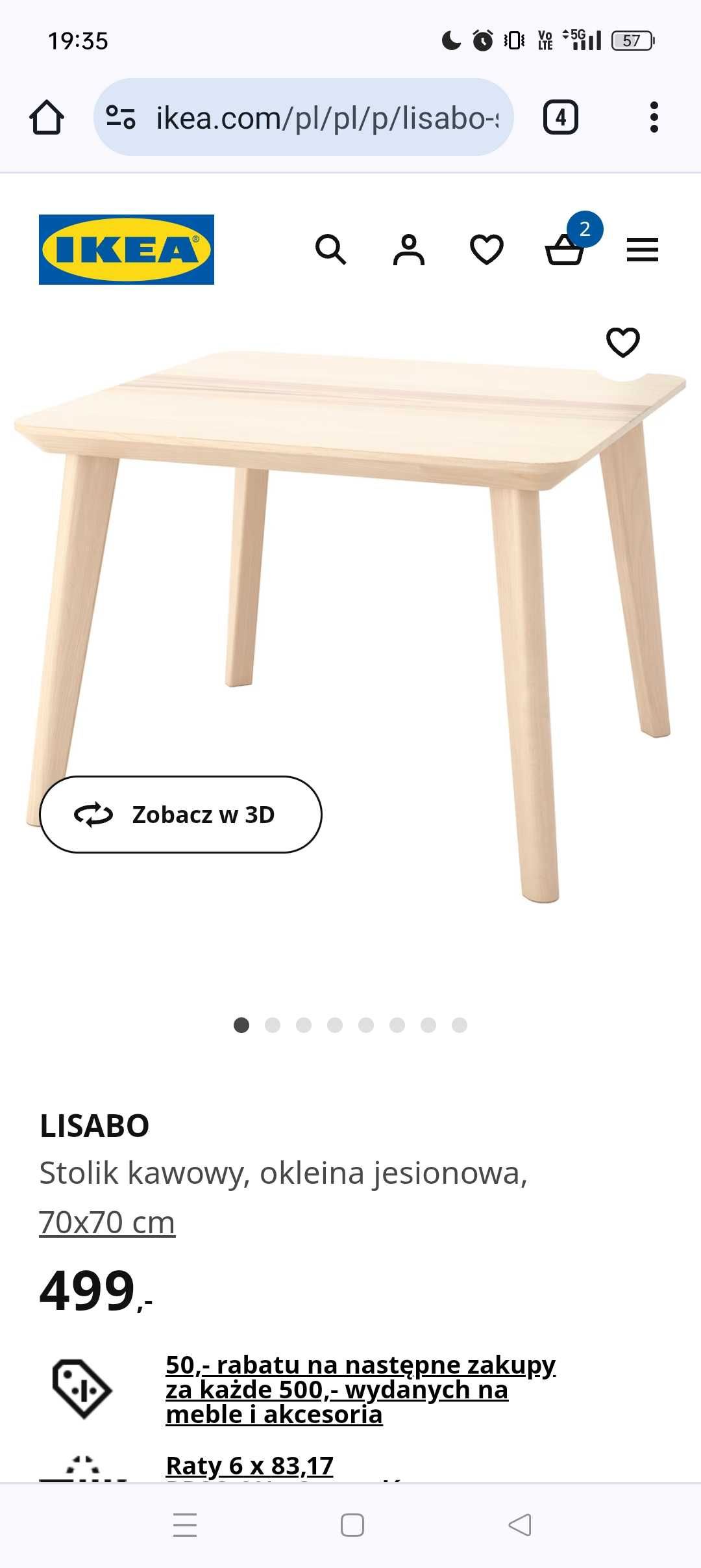 Stolik kawowy Ikea Lisabo 70x70 ława