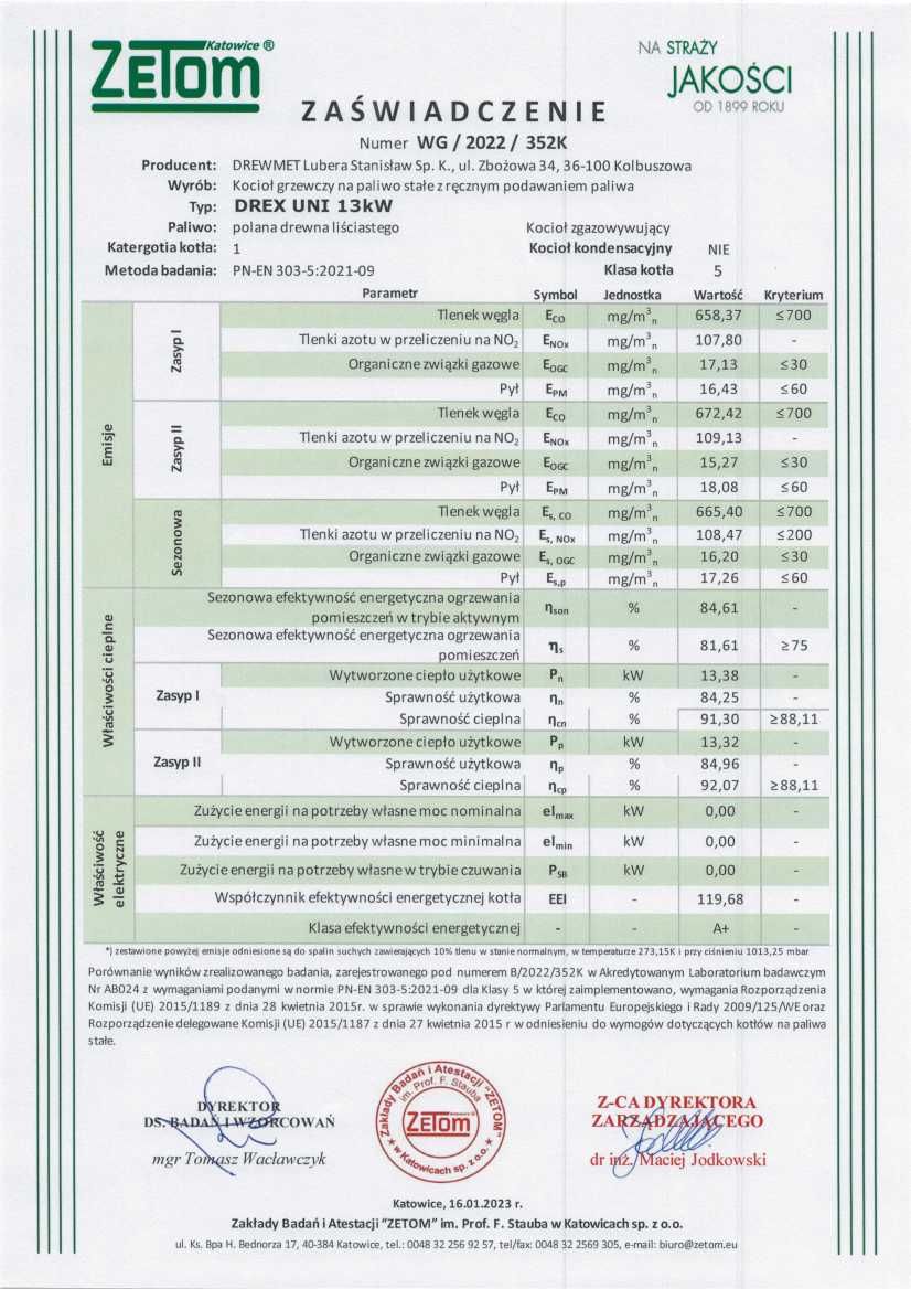 Kocioł DREW-MET UNI DREX 13 kW - wersja na drewno i pellet