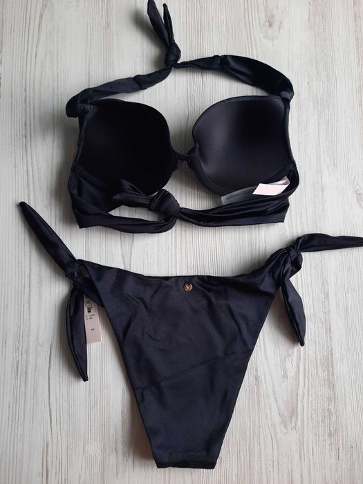 Черный купальник бандо пуш-ап с топом Victoria's secret оригинал S XS