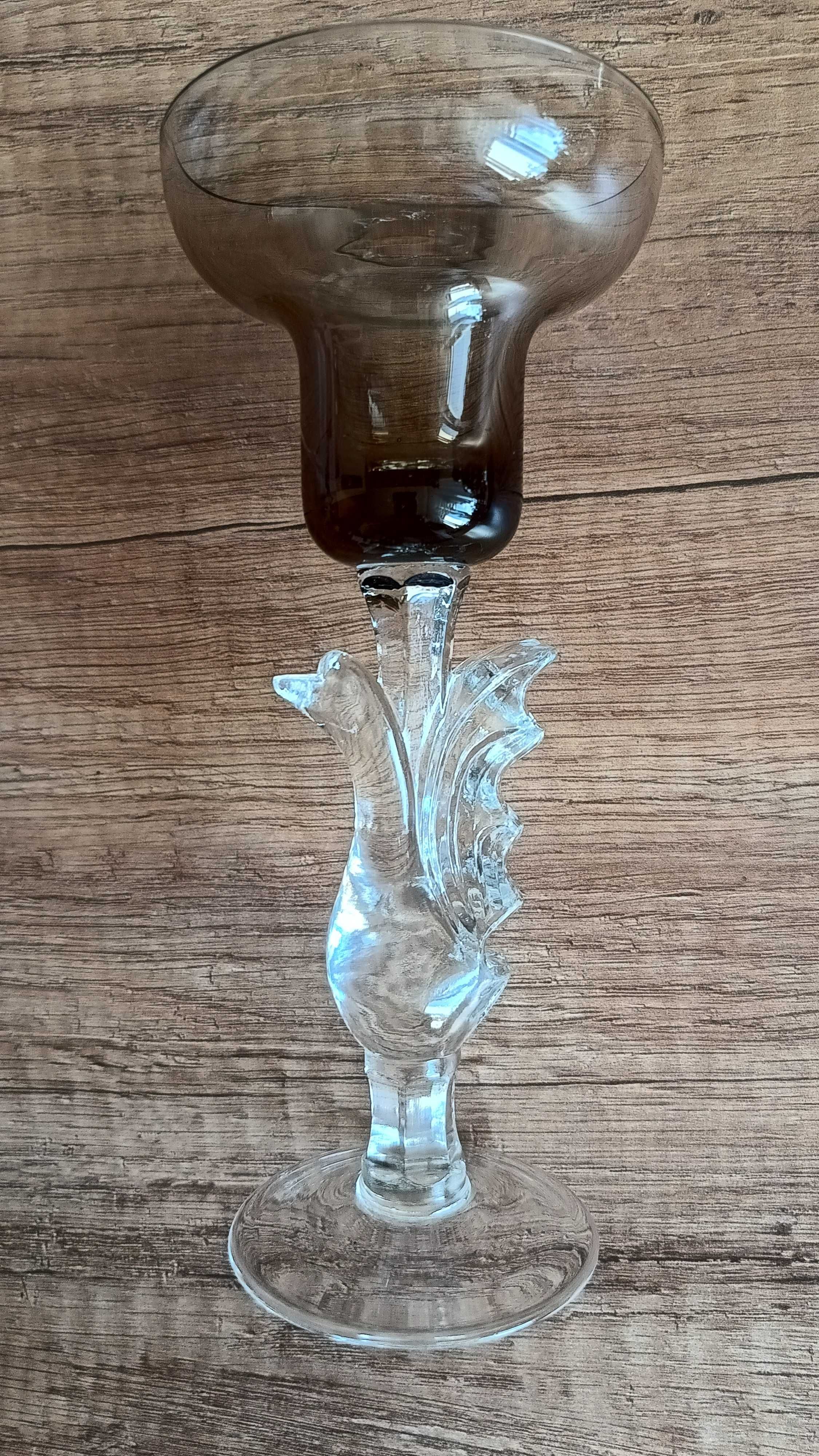 Stary świecznik z łabędziem 17,5cm