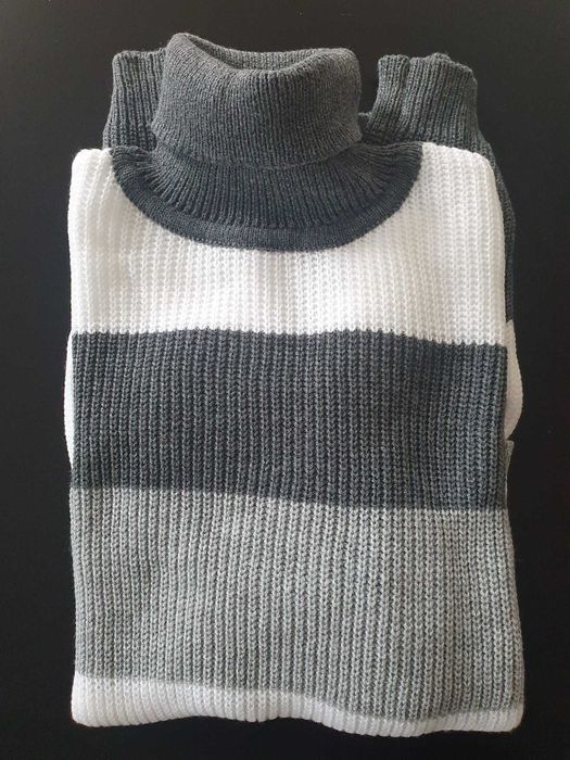 Vestido malha cinza/branco - NOVO