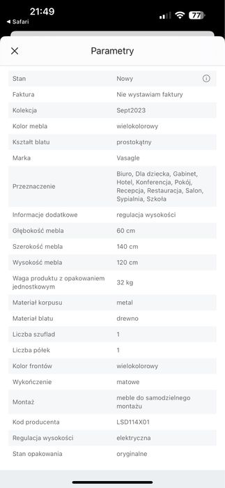 Sprzedam stelaz biurka stwrowane elektrycznie gniazdka usb pamiec