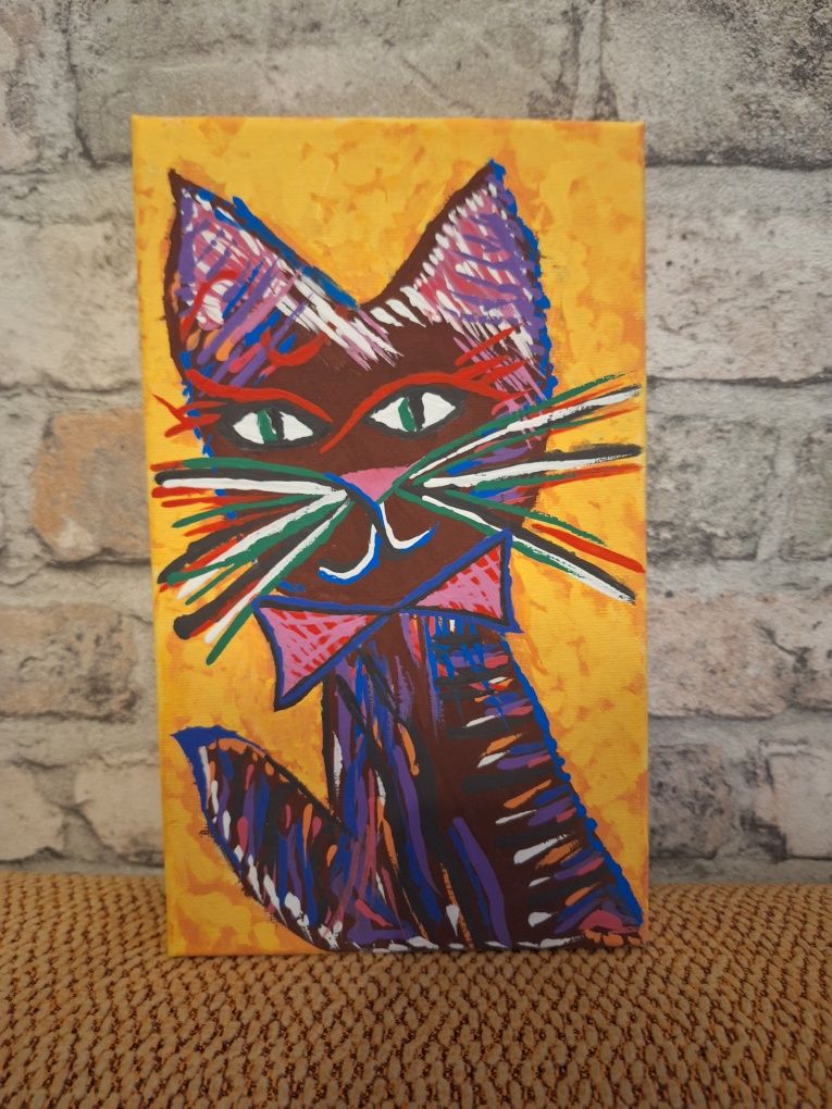 Kot kotek obraz obrazek na płótnie dekoracja handmade 15x25