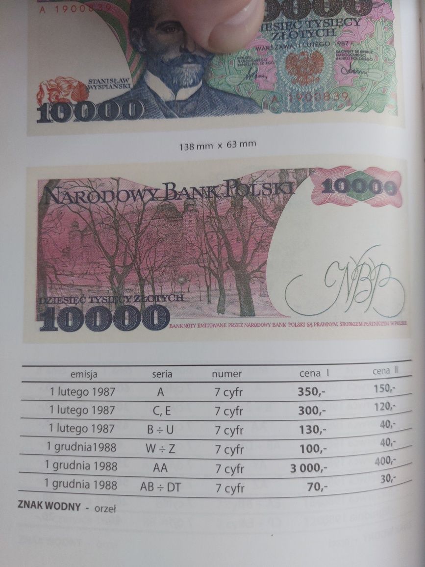 10000 złotych 1988 seria AA stan UNC -1 banknot PRL rzadki i poszukiwa