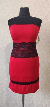 Нарядное новое трикотажное платье L, р.44-46 красно- черного цвета