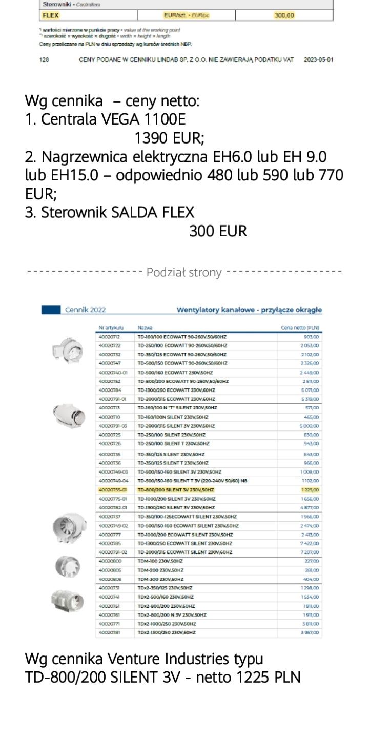 Centrala wentylacyjna SALDA VEGA 1100E