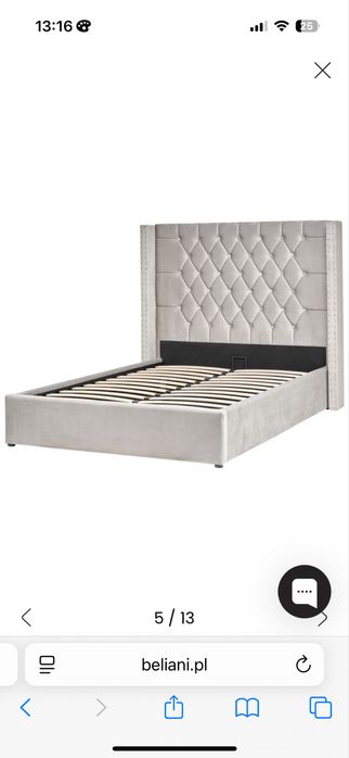 Nowe welurowe szare łóżko pikowane Beliani LUBBON 140x200 z pojemnikie