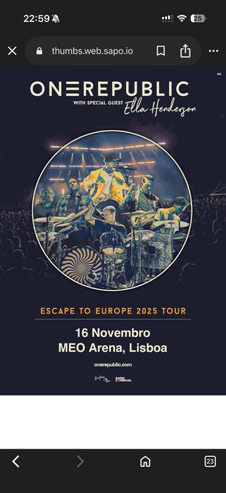 Vendo 2 bilhetes para o onerepublic