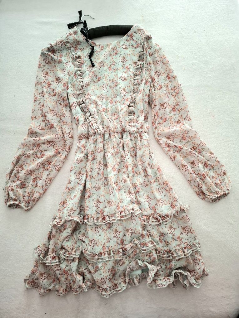 MOHITO Sukienka mini midi w kwiatki coquette mgiełka wiosna 38 m l 40