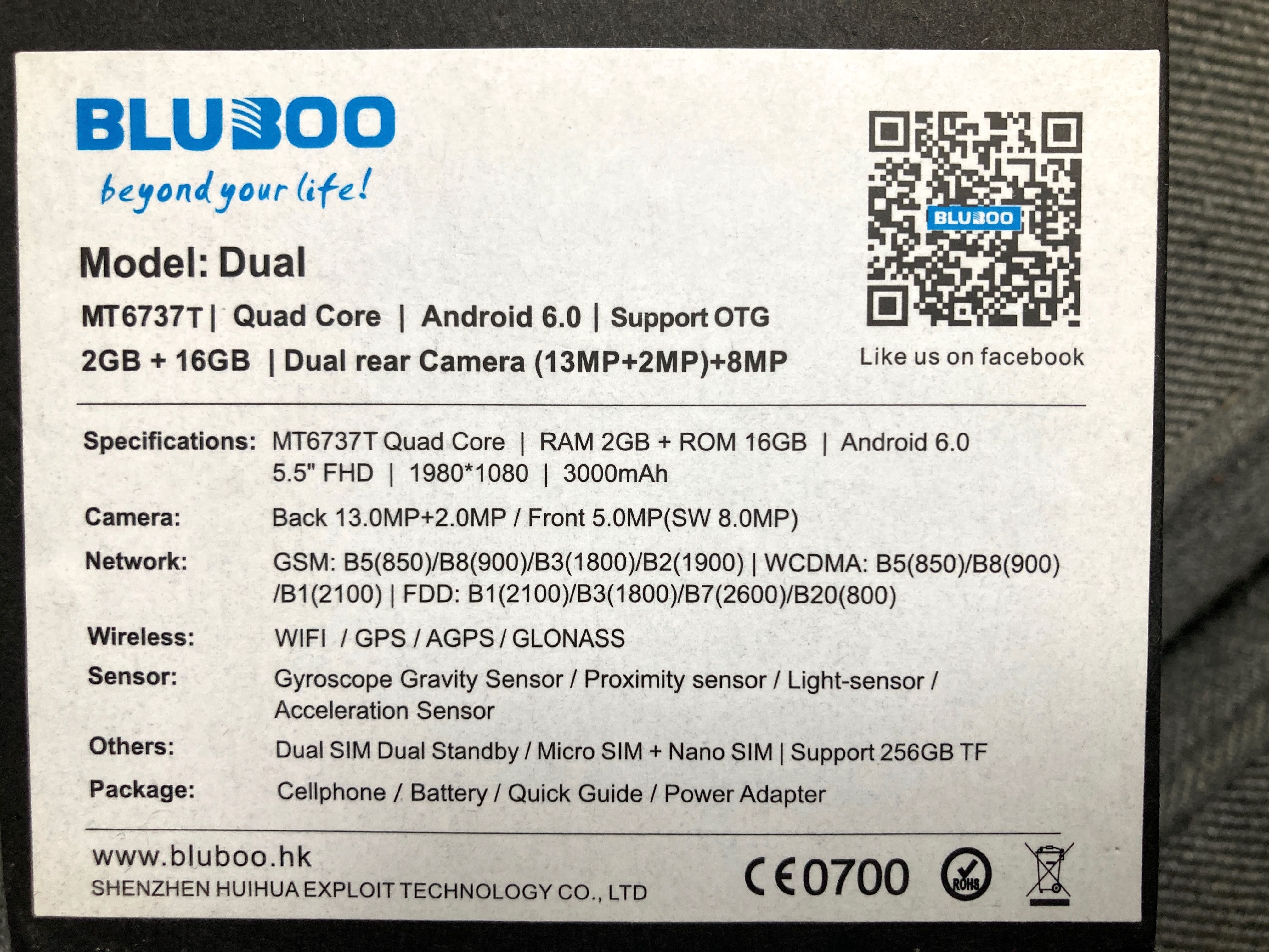 Smartfon BLUBOO DUAL MT6737T Dual Core
2/16 GB, 
Dual Camera