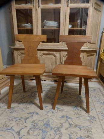 Krzesła góralskie drewniane PRL zestaw komplet 2 sztuk