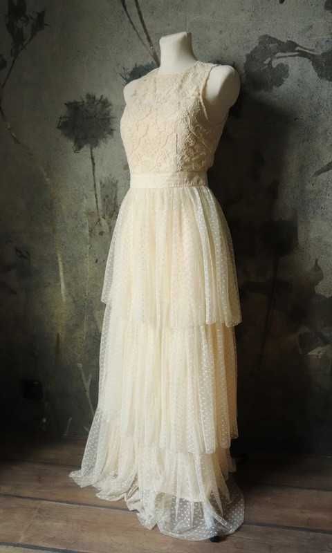 Suknia ślubna ecru koronka tiul Y.A.S. 34 XS