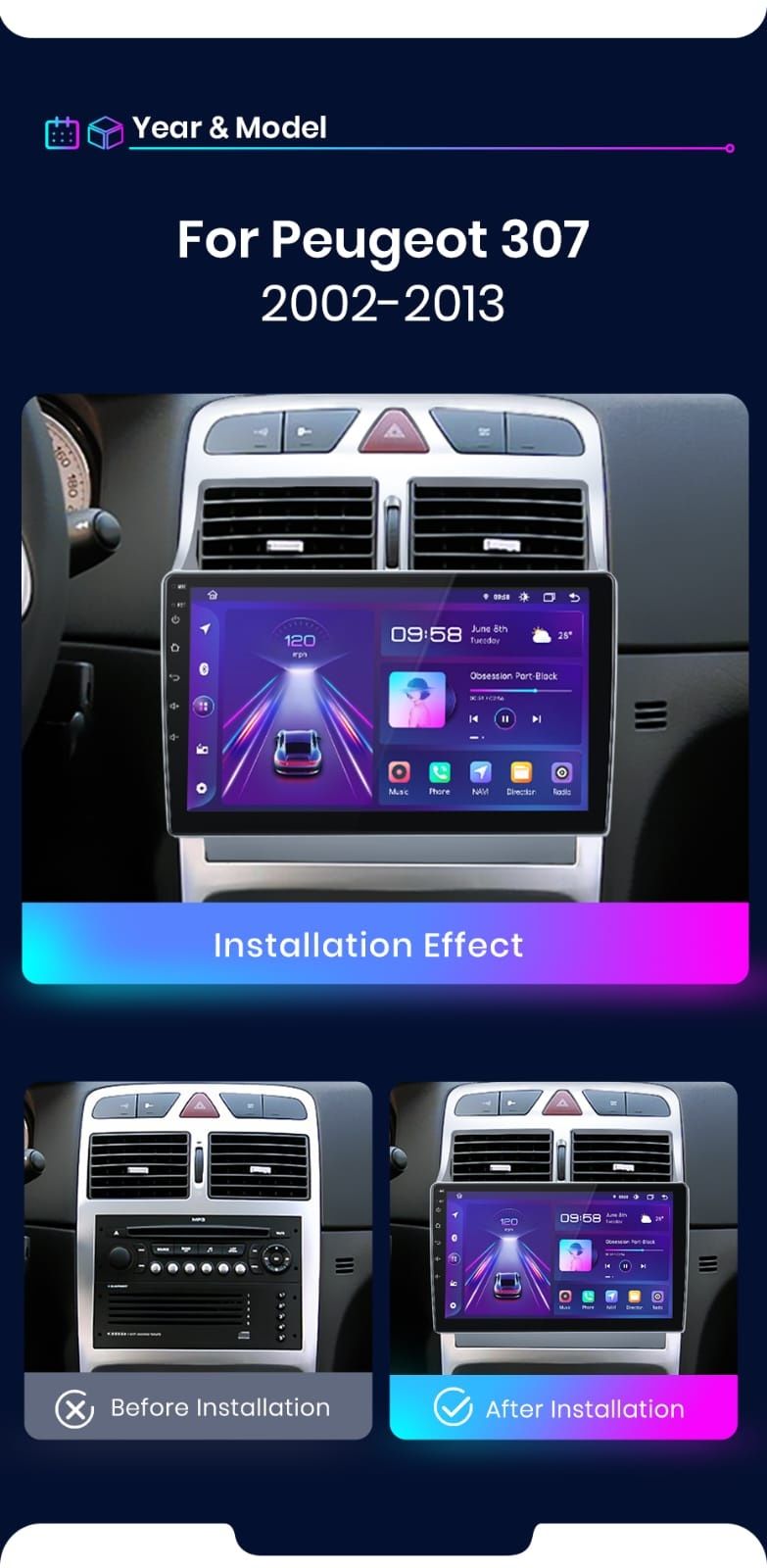 Radio nawigacja PEUGEOT 307 Android Stacja multimedialna GPS