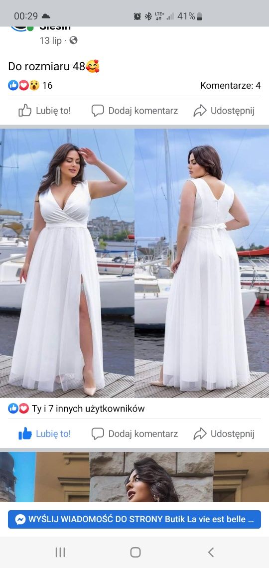Suknia  łamana biel