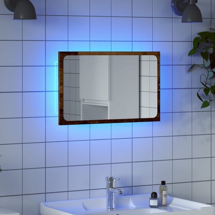 vidaXL Lustro łazienkowe z LED, stare drewno, 60x8,5x38 cm