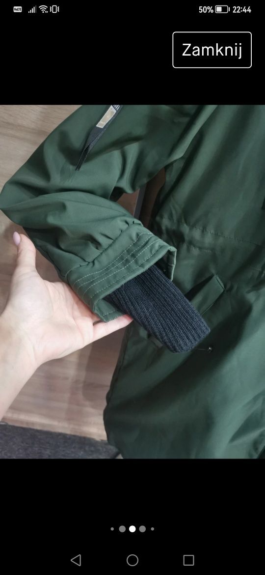 Kurtka zimowa zielona khaki z aplikacjami za tylek asymetryczna XL 42